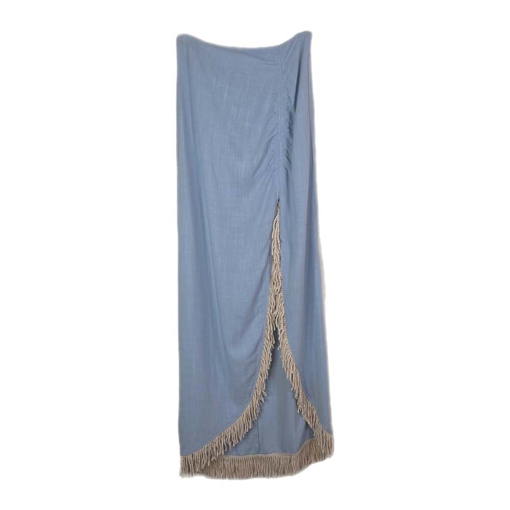 Venus Asymmetrical Fringe Skirt Size 4 Light Blue Rayon Linen